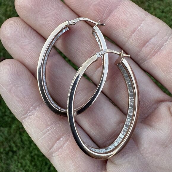 Vtg MILOR 925 Sterling Silver Gold Tone Hoop Earrings 1.5” Italy Sparkly Oval - Picture 9 of 10